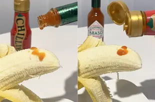 バナナに(左:タバスコ､右:チリーズ)