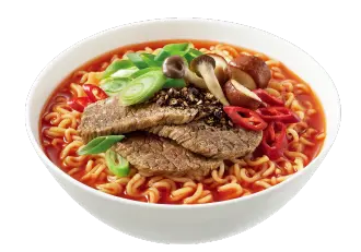 調理した黒胡椒牛肉味ラーメン<br />※トッピングはイメージです